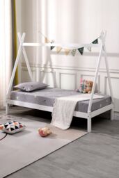 SlumberWorx Harry Kids Childrens Wooden Teepee Tent Single Bed Frame in White