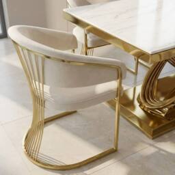 HOME LUXE INTERIOR Elina 180cm Cream & Gold Marble Dining Table & 6 Porado Chairs Set - Size: 180 cm - thumbnail 6