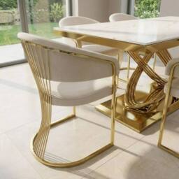 HOME LUXE INTERIOR Elina 180cm Cream & Gold Marble Dining Table & 6 Porado Chairs Set - Size: 180 cm - thumbnail 8