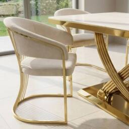 HOME LUXE INTERIOR Elina 180cm Cream & Gold Marble Dining Table & 6 Porado Chairs Set - Size: 180 cm - thumbnail 7