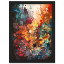 Artery8 Abstract Coral Reef Modern Rainbow Painting Framed Wall Art Print A4 in Black - thumbnail 1