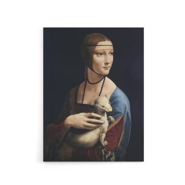 "Artery8 Lady with an Ermine La Belle Ferronniere Da Vinci Canvas Wall Art in Black - Size: W18"" x H24""" - image 1