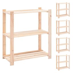 Berkfield Home 3-Tier Storage Racks 5 pcs 80x38x90 cm Solid Pinewood 150 kg in Beige - Size: 80 x 38 x 90 cm