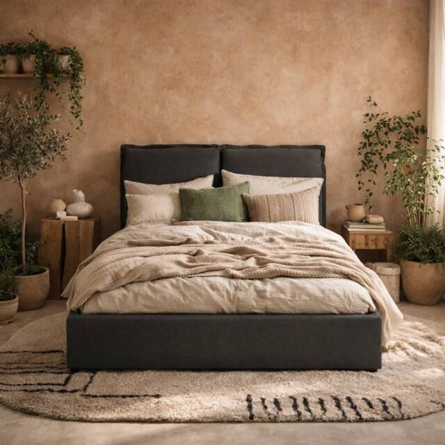 Wyld Haus Wexford Deep Grey Linen King Size Bed Pillow Headboard in Dark Grey - image 1