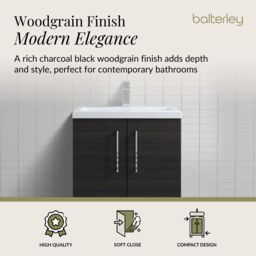 Balterley Bathroom Vanity Basin Unit, Chrome Handles, 500mm, Wood Black - thumbnail 3