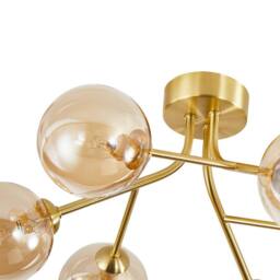 Happy Homewares Designer Satin Gold 6-Arm Ceiling Light Fixture with Amber Tinted Glass Shades - thumbnail 3