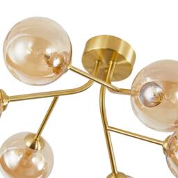 Happy Homewares Designer Satin Gold 6-Arm Ceiling Light Fixture with Amber Tinted Glass Shades - thumbnail 4