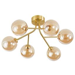 Happy Homewares Designer Satin Gold 6-Arm Ceiling Light Fixture with Amber Tinted Glass Shades - thumbnail 2
