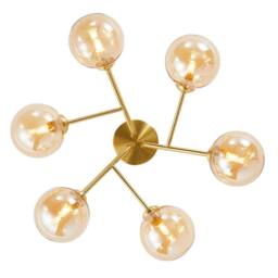 Happy Homewares Designer Satin Gold 6-Arm Ceiling Light Fixture with Amber Tinted Glass Shades - thumbnail 5