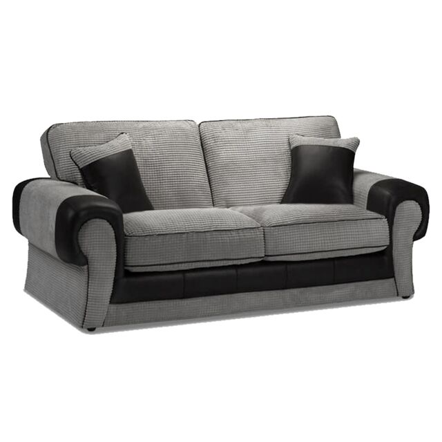 Furnishings For Less UK Portland Fabric 2 Seater Sofa Chesterfield Rolled Arms Fabric & Leather Like Sofa in Black - image 1