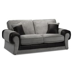 Furnishings For Less UK Portland Fabric 2 Seater Sofa Chesterfield Rolled Arms Fabric & Leather Like Sofa in Black