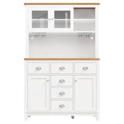 Merax Farmhouse Style Kitchen Pantry Cabinet with LED Lighting & Drawers in White - thumbnail 8