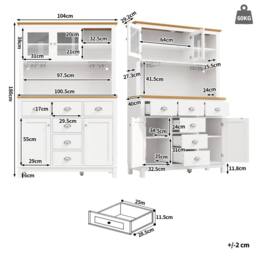 Merax Farmhouse Style Kitchen Pantry Cabinet with LED Lighting & Drawers in White - thumbnail 6