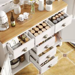 Merax Farmhouse Style Kitchen Pantry Cabinet with LED Lighting & Drawers in White - thumbnail 3