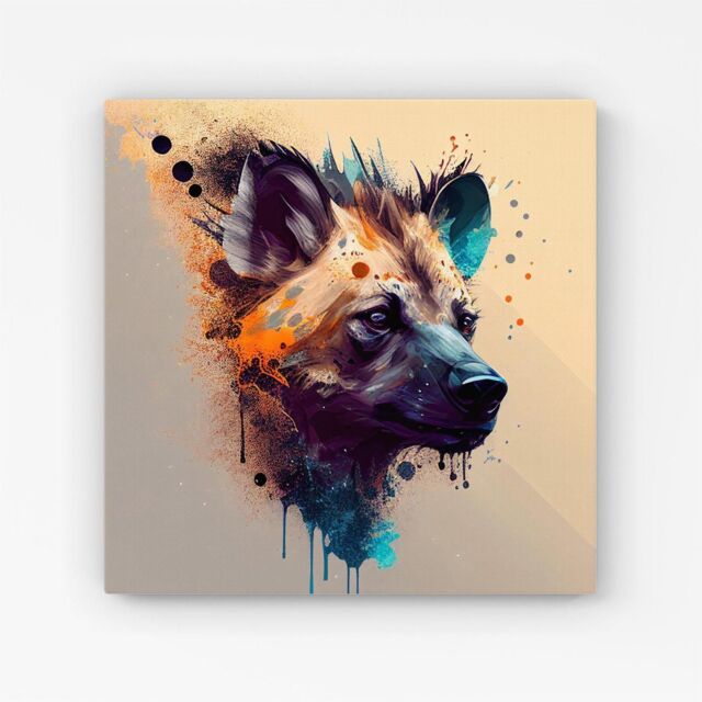 "Warren Reed - Designer Hyena Face Splashart Light Background Canvas in Brown - Size: W16"" x H16""" - image 1
