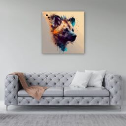 "Warren Reed - Designer Hyena Face Splashart Light Background Canvas in Brown - Size: W16"" x H16""" - thumbnail 4