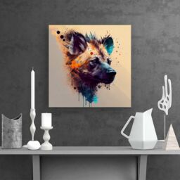 "Warren Reed - Designer Hyena Face Splashart Light Background Canvas in Brown - Size: W16"" x H16""" - thumbnail 2