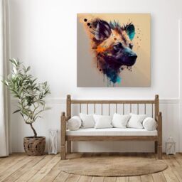 "Warren Reed - Designer Hyena Face Splashart Light Background Canvas in Brown - Size: W16"" x H16""" - thumbnail 3