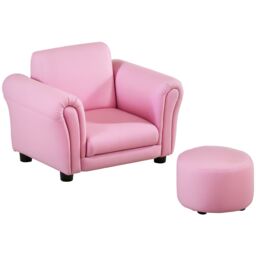 HOMCOM Kids Sofa Set Toddler Chair Children Couch Seating Armchair w/ Footstool in Pink - thumbnail 2