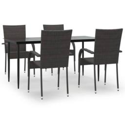 Berkfield Home Beautiful 5 Piece Garden Dining Set Brown Poly Rattan - thumbnail 3