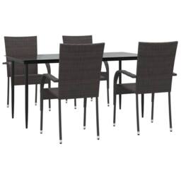 Berkfield Home Beautiful 5 Piece Garden Dining Set Brown Poly Rattan - thumbnail 1
