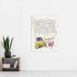 "Artery8 Violet Blooms & Gourd Calligraphy Wall Art Poster Print in White - Size: W12"" x H16""" - thumbnail 4
