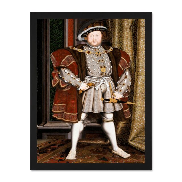 "Artery8 Wall Art Print Painting Antique Holbein Junior Henry Tudor VIII King England Art Large Framed Wall Décor Art in Light Oak - Size: W18"" x H24""" - image 1