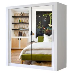 Interior Emporium Ltd IE Milan Sliding Mirror Door Wardrobe with Drawers & Shelves - Sliding Door Wardrobe with LED Lighting ( White, 203 cm ) - thumbnail 1