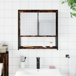 Berkfield Home Bathroom Mirror Cabinet Smoked Oak 60x16x60 cm Engineered Wood in Brown - Size: 60 x 16 x 60 cm - thumbnail 3
