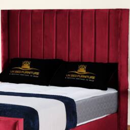 UK Bed Furniture Empire Winged Gas Lift Ottoman Upholstered Bed with 48 Inch Headboard in Maroon - Size: Double - thumbnail 2