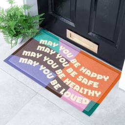 Artsy Mats Elizabeth Olwen May You Be Happy Indoor/Outdoor Doormat (70x40cm) in Orange - Size: 40 cm x 70 cm - thumbnail 1