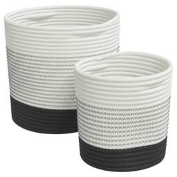 Berkfield Home Storage Baskets 2 pcs White & Black Cotton - thumbnail 3