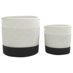 Berkfield Home Storage Baskets 2 pcs White & Black Cotton - thumbnail 5