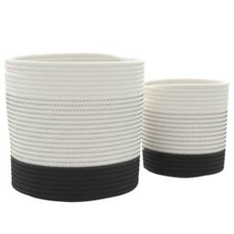 Berkfield Home Storage Baskets 2 pcs White & Black Cotton - thumbnail 4