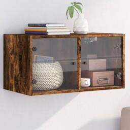 Berkfield Home Wall Cabinet with Glass Doors Smoked Oak 68.5x37x35 cm in Brown - thumbnail 1