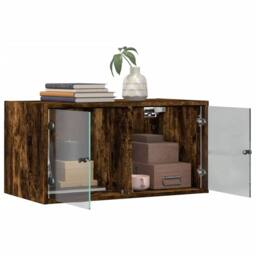 Berkfield Home Wall Cabinet with Glass Doors Smoked Oak 68.5x37x35 cm in Brown - thumbnail 5