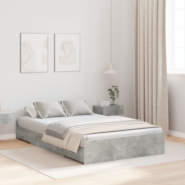 Berkfield Home Storage Bed Frame with Drawer with Headboard with Storage Concrete grey 120 x 190 cm MDF - image 1