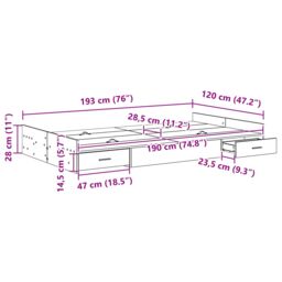 Berkfield Home Storage Bed Frame with Drawer with Headboard with Storage Concrete grey 120 x 190 cm MDF - thumbnail 9