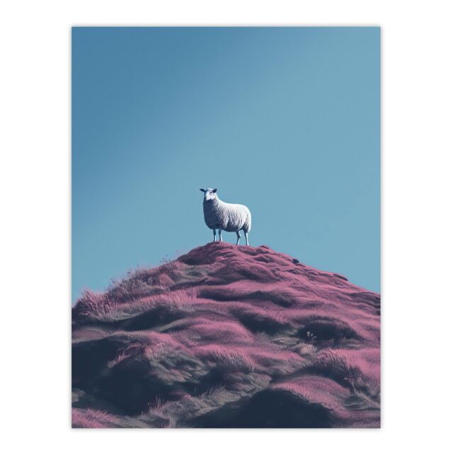 "Wee Blue Coo Wall Art Print High On The Heather Sheep Scotland Blue Living Room - Size: W24"" x H32""" - image 1