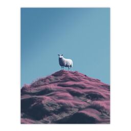 "Wee Blue Coo Wall Art Print High On The Heather Sheep Scotland Blue Living Room - Size: W24"" x H32""" - thumbnail 1