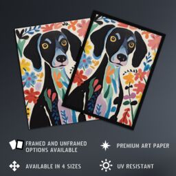 Artery8 Wall Art Print Springtime Sensory Overload Bright Dog Oil Painting Henri Matisse Style Floral Pet Portrait Artwork Framed - Size: A4 - thumbnail 2