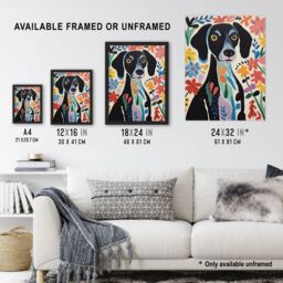 Artery8 Wall Art Print Springtime Sensory Overload Bright Dog Oil Painting Henri Matisse Style Floral Pet Portrait Artwork Framed - Size: A4 - thumbnail 3