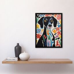 Artery8 Wall Art Print Springtime Sensory Overload Bright Dog Oil Painting Henri Matisse Style Floral Pet Portrait Artwork Framed - Size: A4 - thumbnail 4