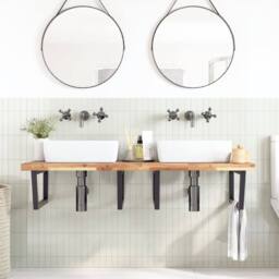 Berkfield Home Basin Shelf Wall Mounted Steel & Solid Wood Acacia in Brown - thumbnail 3