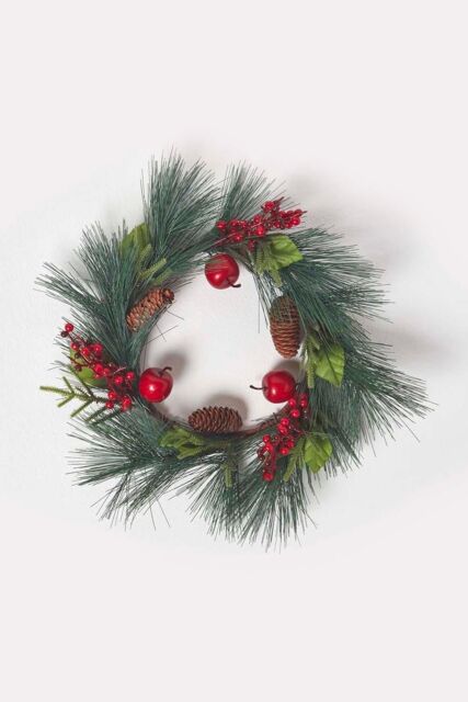 Homescapes Red Apple & Berries Christmas Wreath in Green - image 1