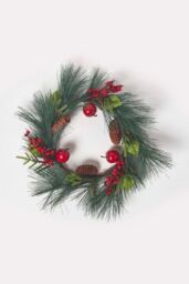 Homescapes Red Apple & Berries Christmas Wreath in Green