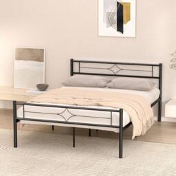 VOGREX 4ft Small Double Bed Frame with Headboard, Metal Platform with High in Black - thumbnail 4