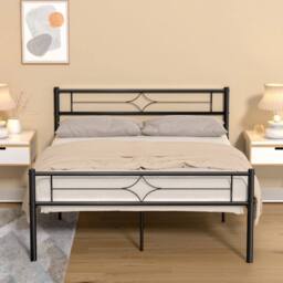 VOGREX 4ft Small Double Bed Frame with Headboard, Metal Platform with High in Black - thumbnail 3
