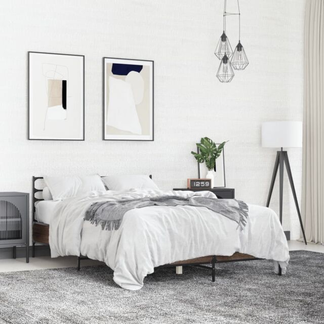 Berkfield Home Bed Frame without Mattress Brown Oak 120x200 cm - Size: Small Double - image 1