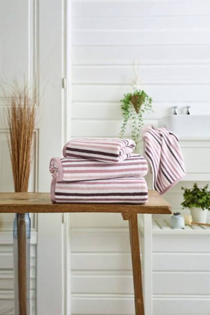 Deyongs Bliss Linear Stripe 550gsm 100% Cotton Bathroom Towels in Pink - image 1